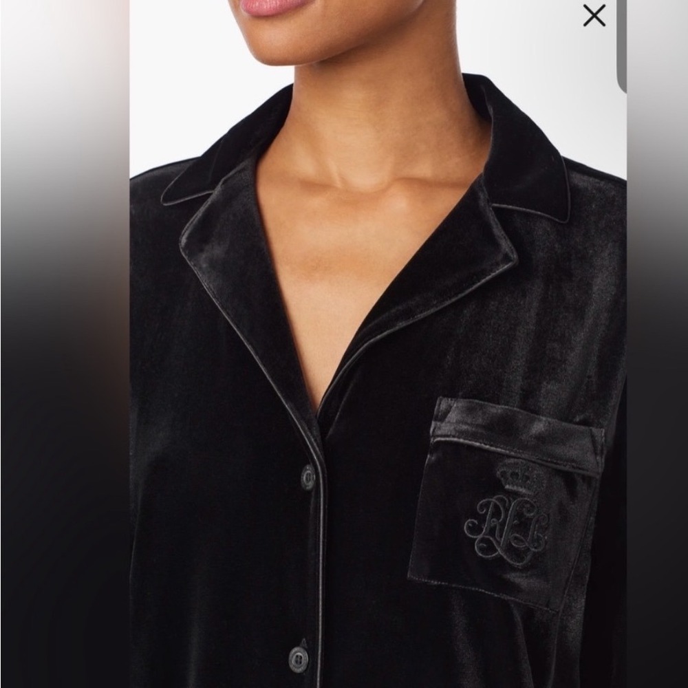 Lauren Ralph Lauren Pajama Set Women's Medium Black Velour 2 Piece Sleepwear - Picture 2 of 16